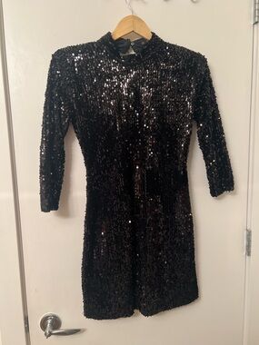 Zara Black Sequin Open‑Back Dress – Size Medium